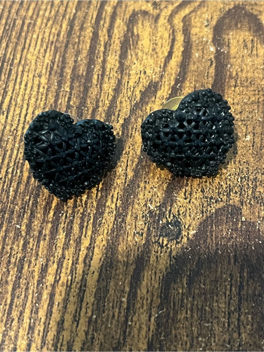 Betsey Johnson Black Crystal Pavé Heart Stud Earrings